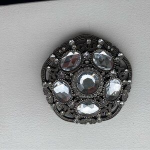Vintage Belt Buckle Women’s Unisex Rhinestones Dark grey metal